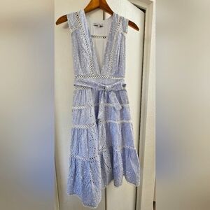 Karina Grimaldi Alba Eyelet Midi Dress Sky Blue Size S Summer Wedding Guest